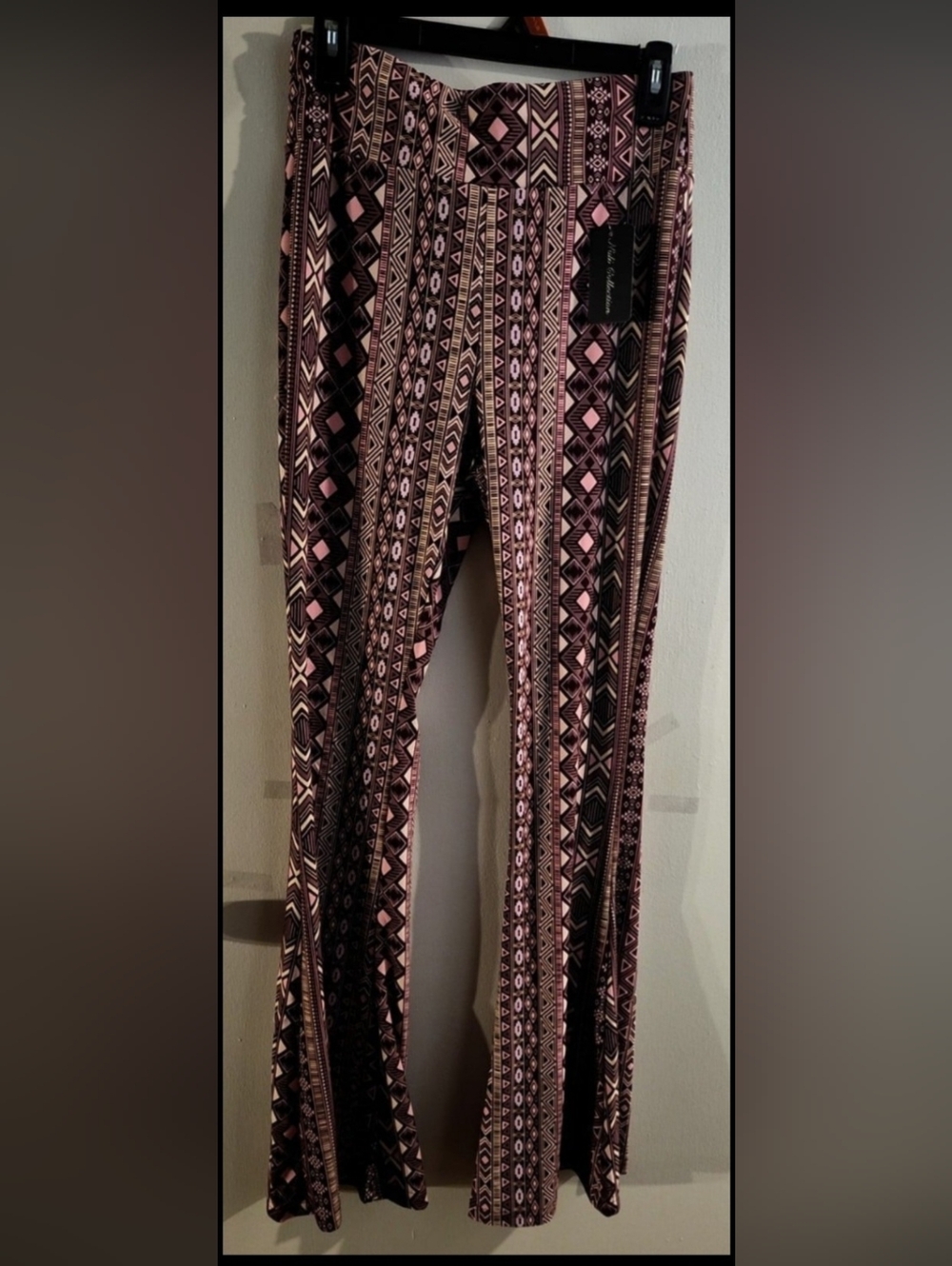 Dalia Collection Pink and Black Tribal Flare Pants - Picture 4 of 13